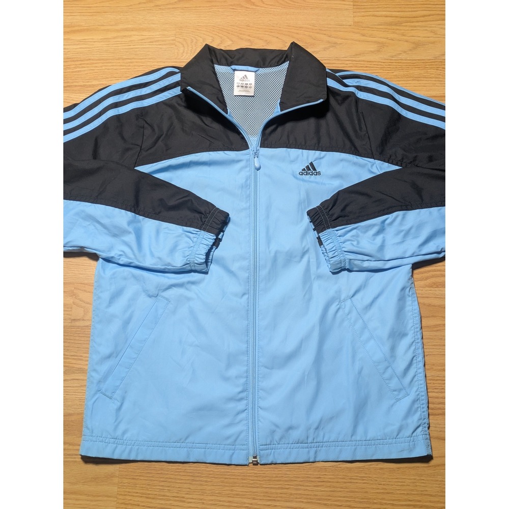 Adidas Womens Full Zip Track Jacket Sporty Y2K Light Blue Black Small